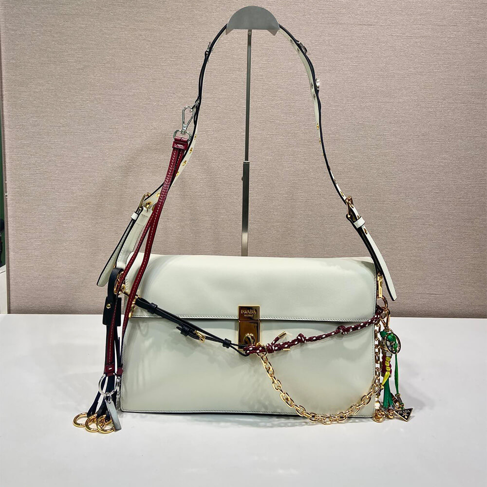 Prada Soft Sound large leather shoulder bag with charms(high-end grade)