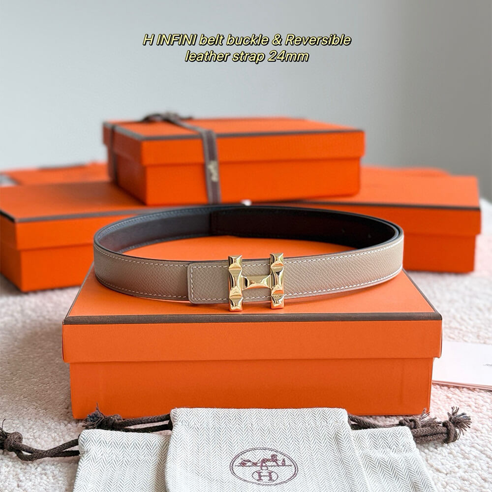 H Infini belt buckle   Reversible leather strap 24 mm